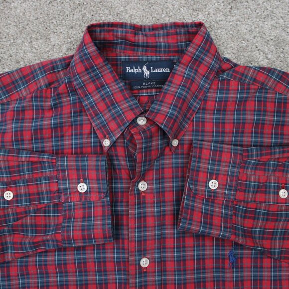 Ralph Lauren Blake Shirt Men Large Red/Blue 2 Ply Cotton Long Sleeve Button Down - Picture 1 of 12